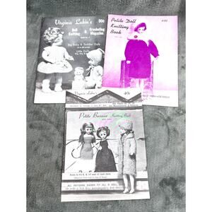Lot 3 Virginia Lakin Doll Knitting Pattern Books 1962-63 1966 Barbie Baby Troll